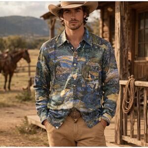 Vintage The Wind Skin Encinitas Mens Medium Cowboy Western Popover Shirt